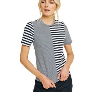 Hayden Black and White Stripe Short Sleeve Top